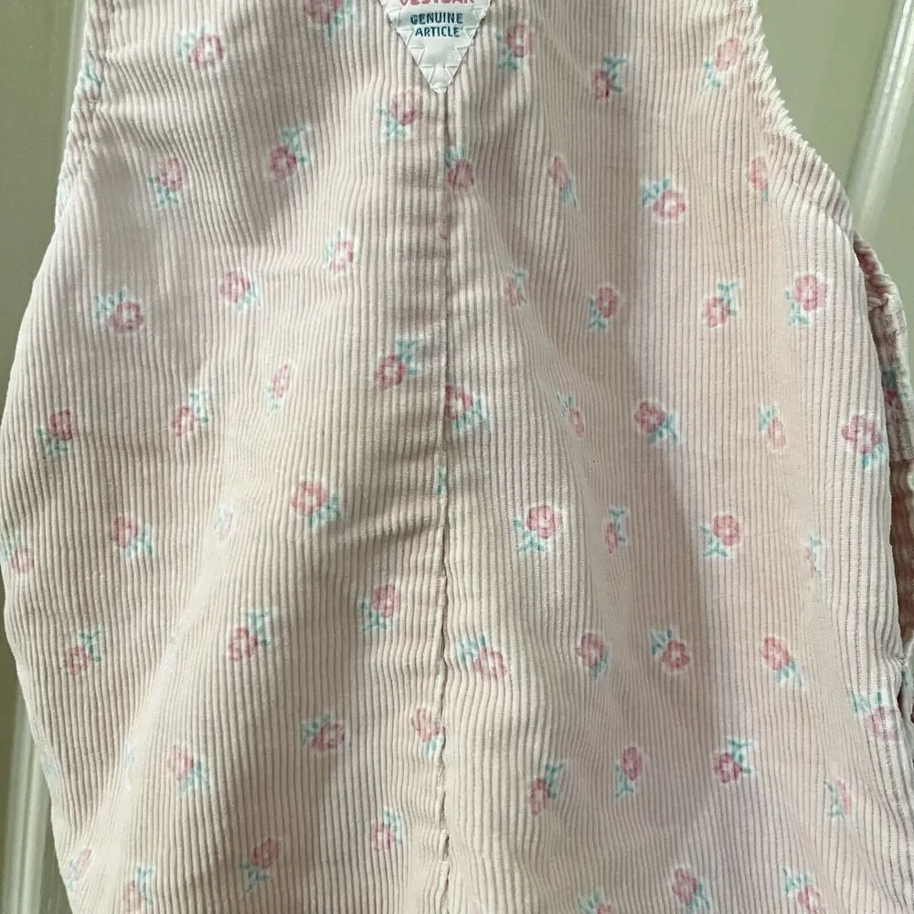Vintage Oshkosh B'gosh Pink Floral Corduroy Overalls with Feet USA SZ 3-6 Months